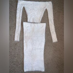 New Fashion Nova Fuzzy Skirt Set in Ivory